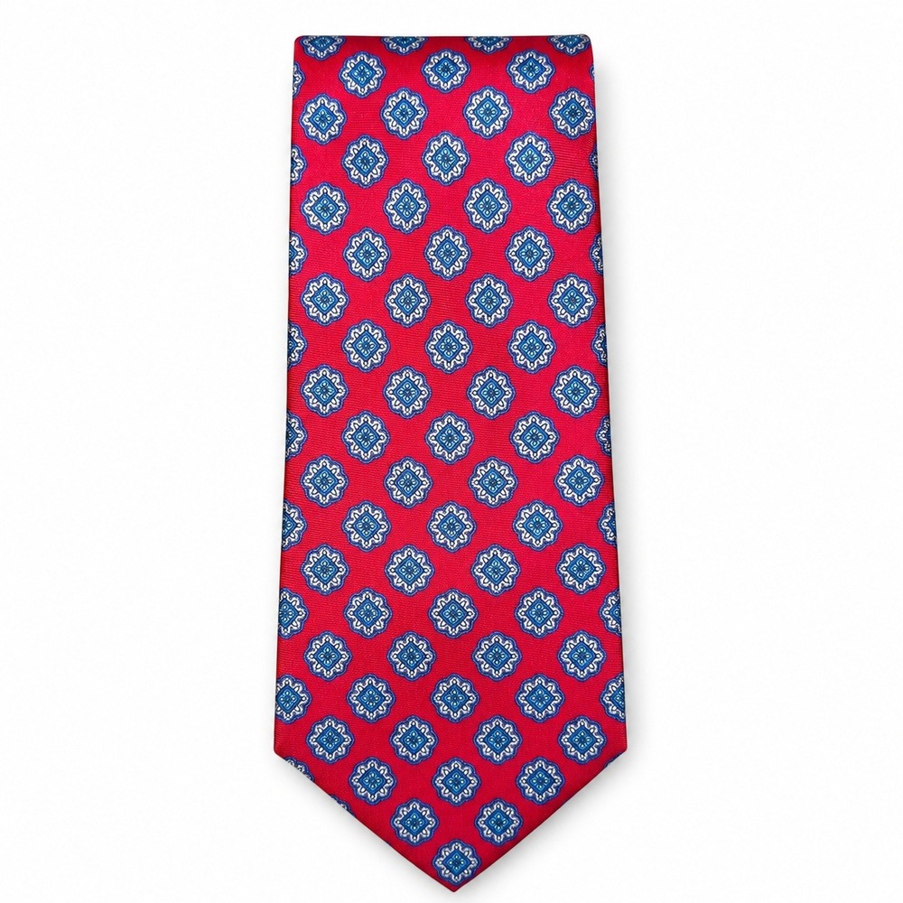 Vintage Christian Dior Monsieur Silk Tie Mens Red Medallion Geometric Italy USA